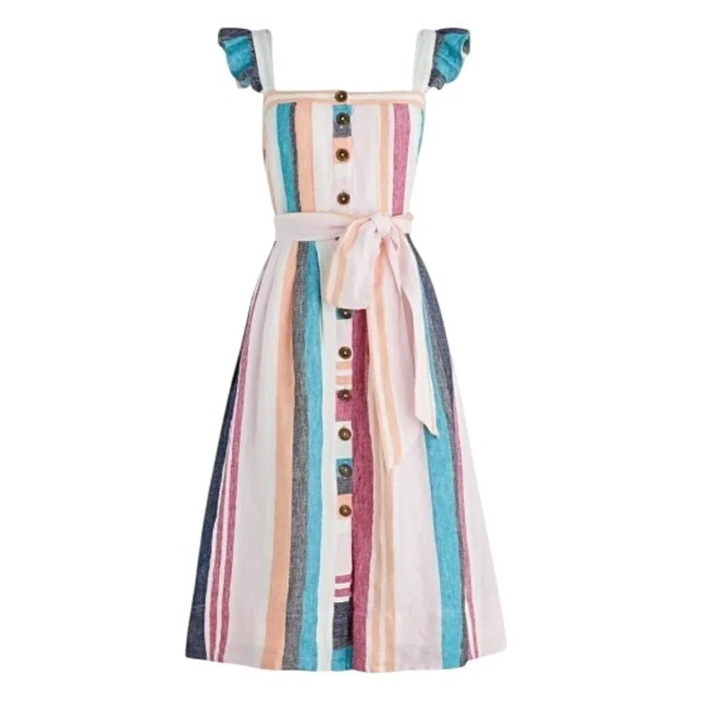 J. Crew Womens 8 Button Up Midi Dress in Mixed Stripe